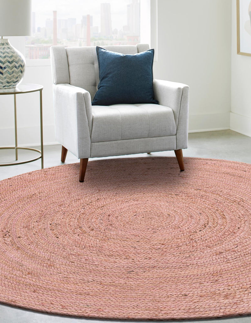 Woven Seaside Jute Collection Area Rug - Savannah (Light Pink) Round Light Pink lifestyle 36