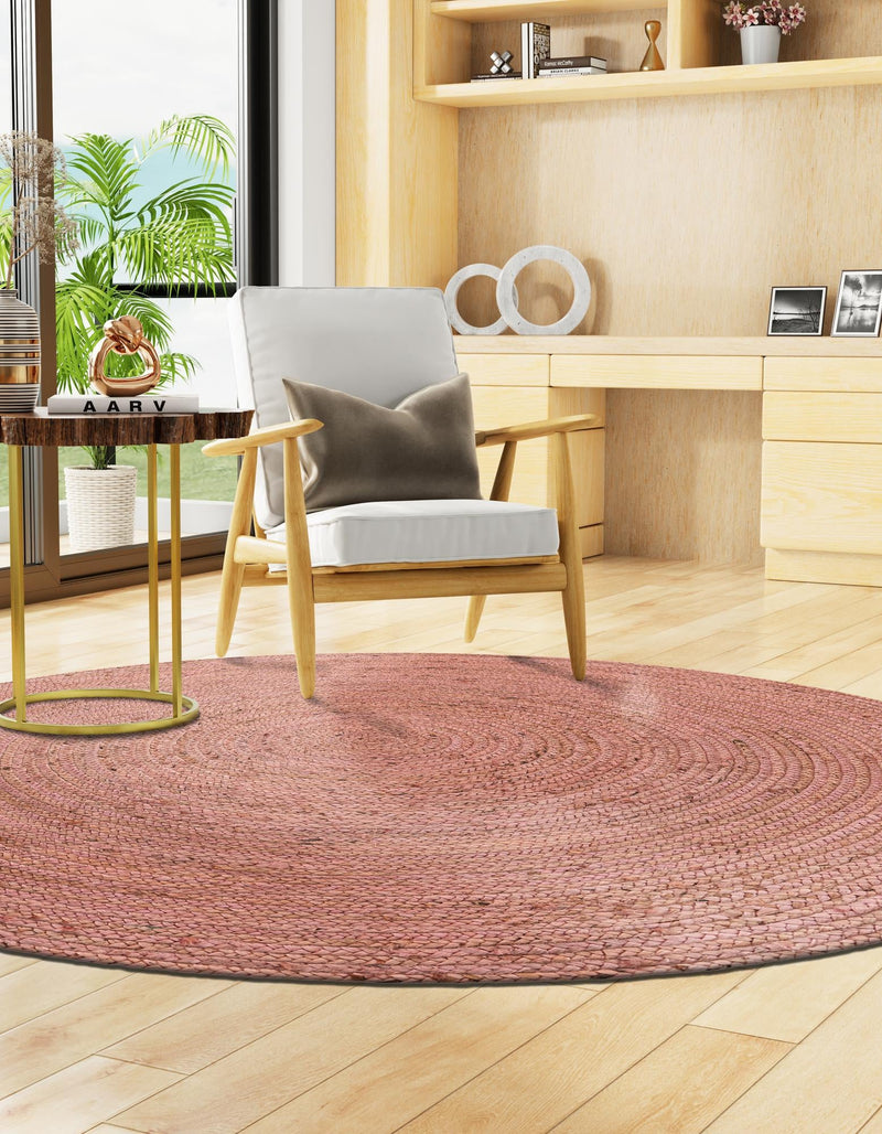 Woven Seaside Jute Collection Area Rug - Savannah (Light Pink) Round Light Pink lifestyle 42