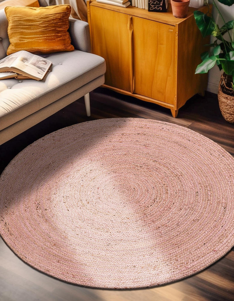 Woven Seaside Jute Collection Area Rug - Savannah (Light Pink) Round Light Pink lifestyle 52