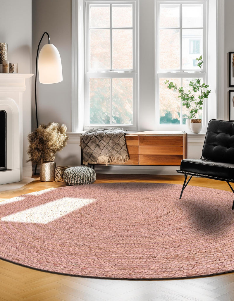 Woven Seaside Jute Collection Area Rug - Savannah (Light Pink) Round Light Pink lifestyle 56