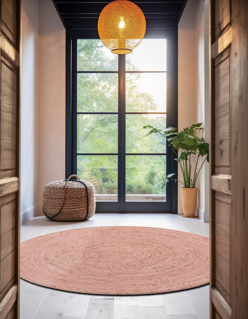 Woven Seaside Jute Collection Area Rug - Savannah (Light Pink) Round Light Pink lifestyle 72