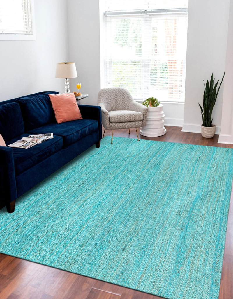 Woven Seaside Jute Collection Area Rug - Savannah (Turquoise) Rectangle Turquoise lifestyle 2