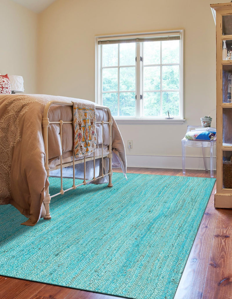 Woven Seaside Jute Collection Area Rug - Savannah (Turquoise) Rectangle Turquoise lifestyle 3