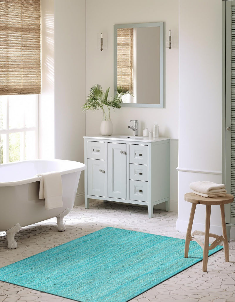 Woven Seaside Jute Collection Area Rug - Savannah (Turquoise) Rectangle Turquoise lifestyle 5