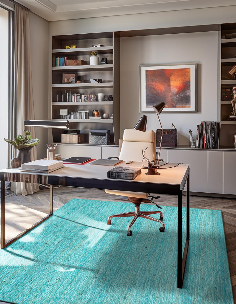 Woven Seaside Jute Collection Area Rug - Savannah (Turquoise) Rectangle Turquoise lifestyle 6
