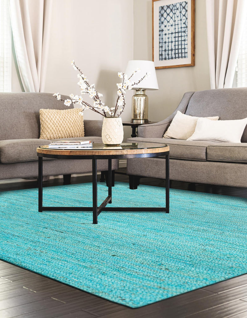 Woven Seaside Jute Collection Area Rug - Savannah (Turquoise) Rectangle Turquoise lifestyle 7