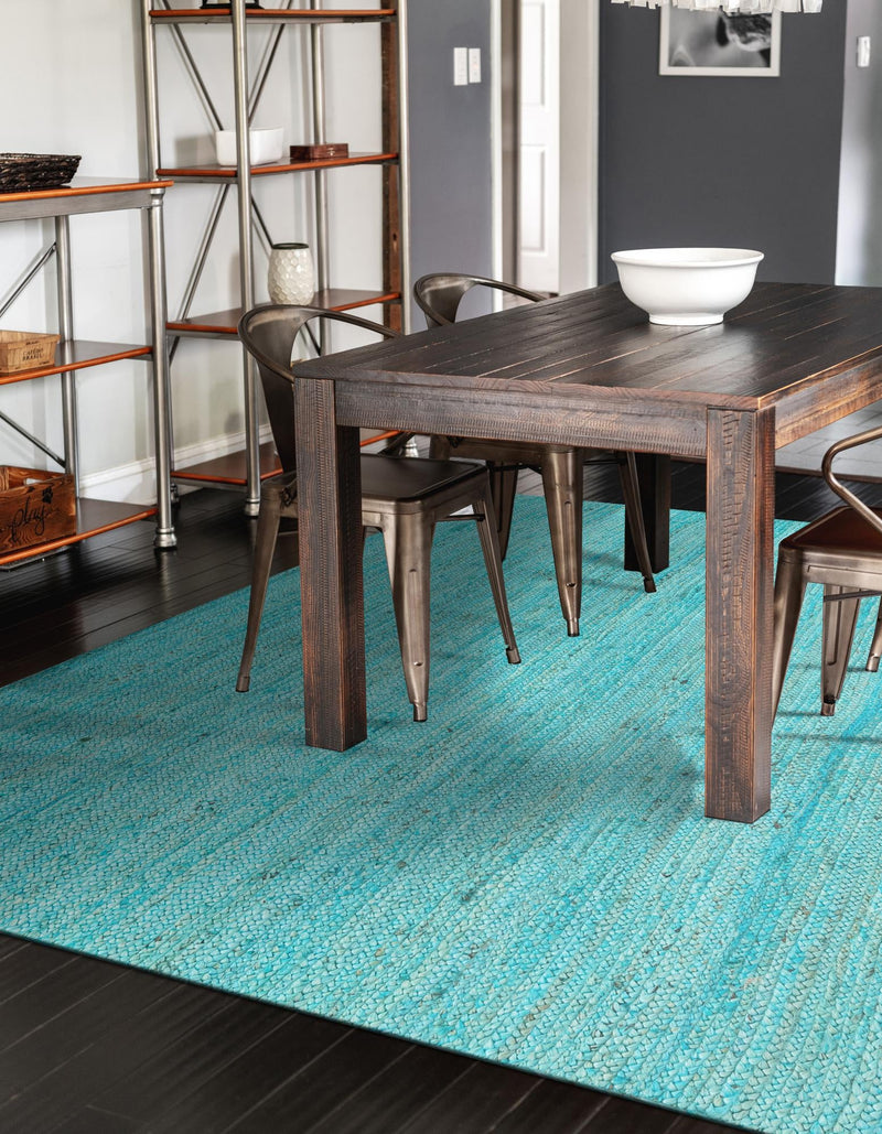 Woven Seaside Jute Collection Area Rug - Savannah (Turquoise) Rectangle Turquoise lifestyle 8