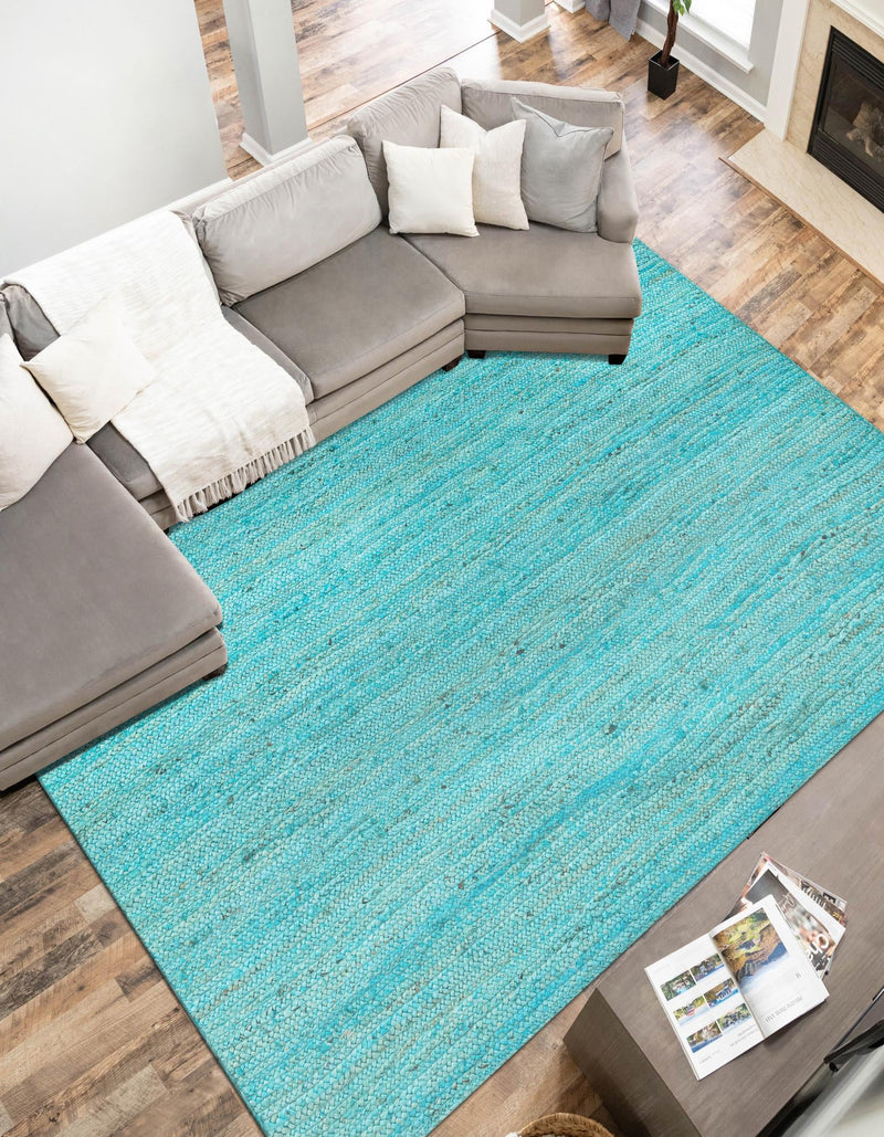 Woven Seaside Jute Collection Area Rug - Savannah (Turquoise) Rectangle Turquoise lifestyle 9