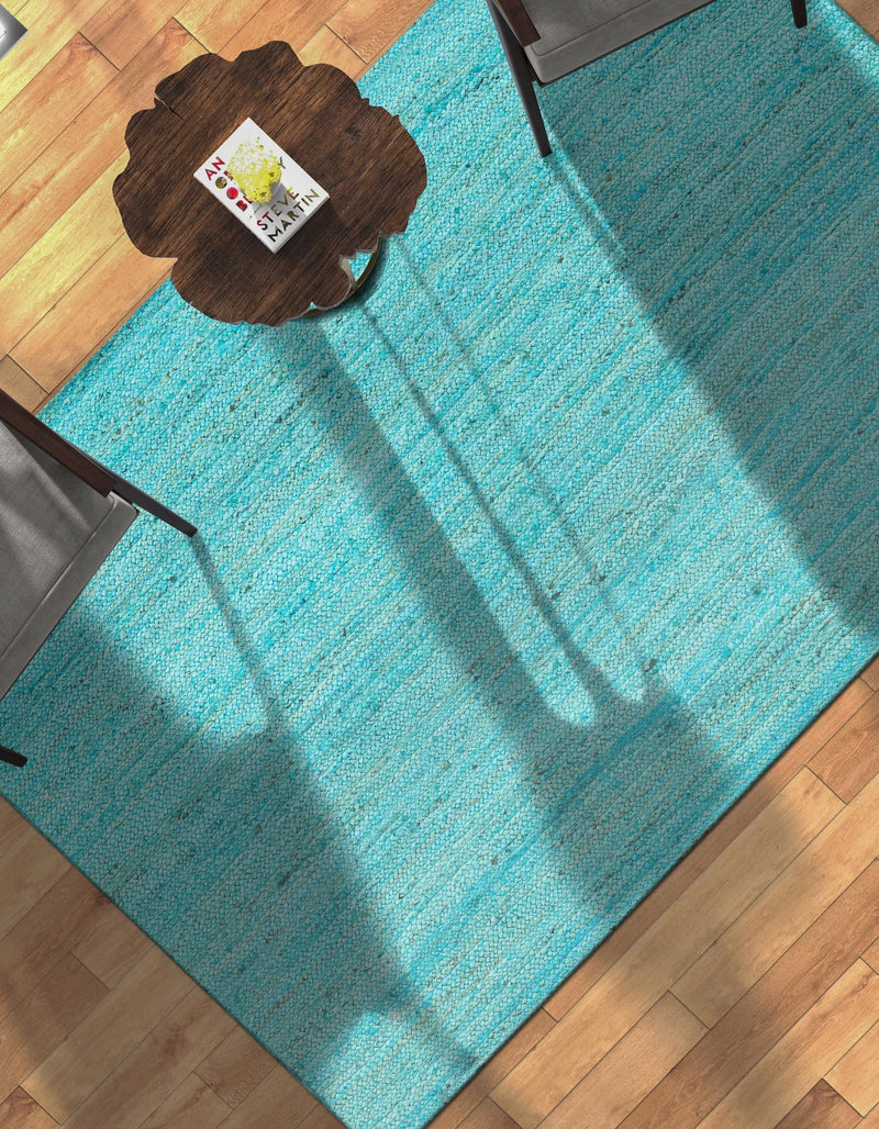 Woven Seaside Jute Collection Area Rug - Savannah (Turquoise) Rectangle Turquoise lifestyle 11