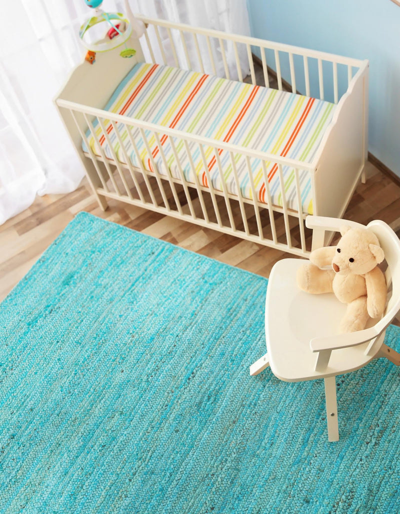 Woven Seaside Jute Collection Area Rug - Savannah (Turquoise) Rectangle Turquoise lifestyle 12