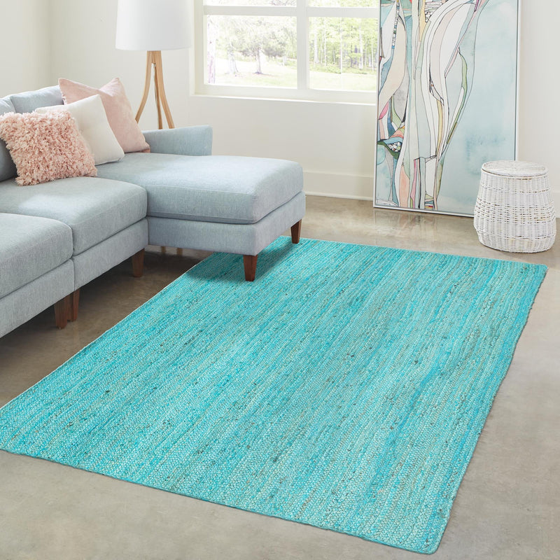Woven Seaside Jute Collection Area Rug - Savannah (Turquoise) Rectangle Turquoise lifestyle 23