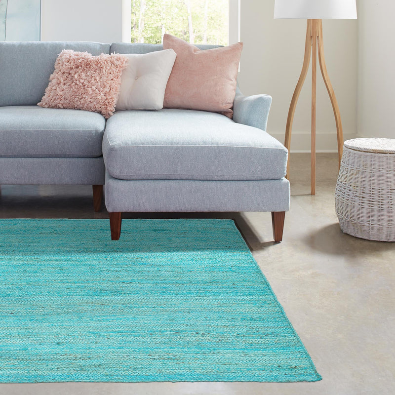 Woven Seaside Jute Collection Area Rug - Savannah (Turquoise) Rectangle Turquoise lifestyle 24