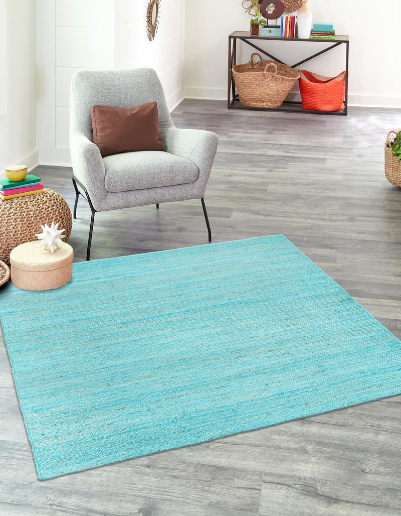 Woven Seaside Jute Collection Area Rug - Savannah (Turquoise) Square Turquoise lifestyle 29
