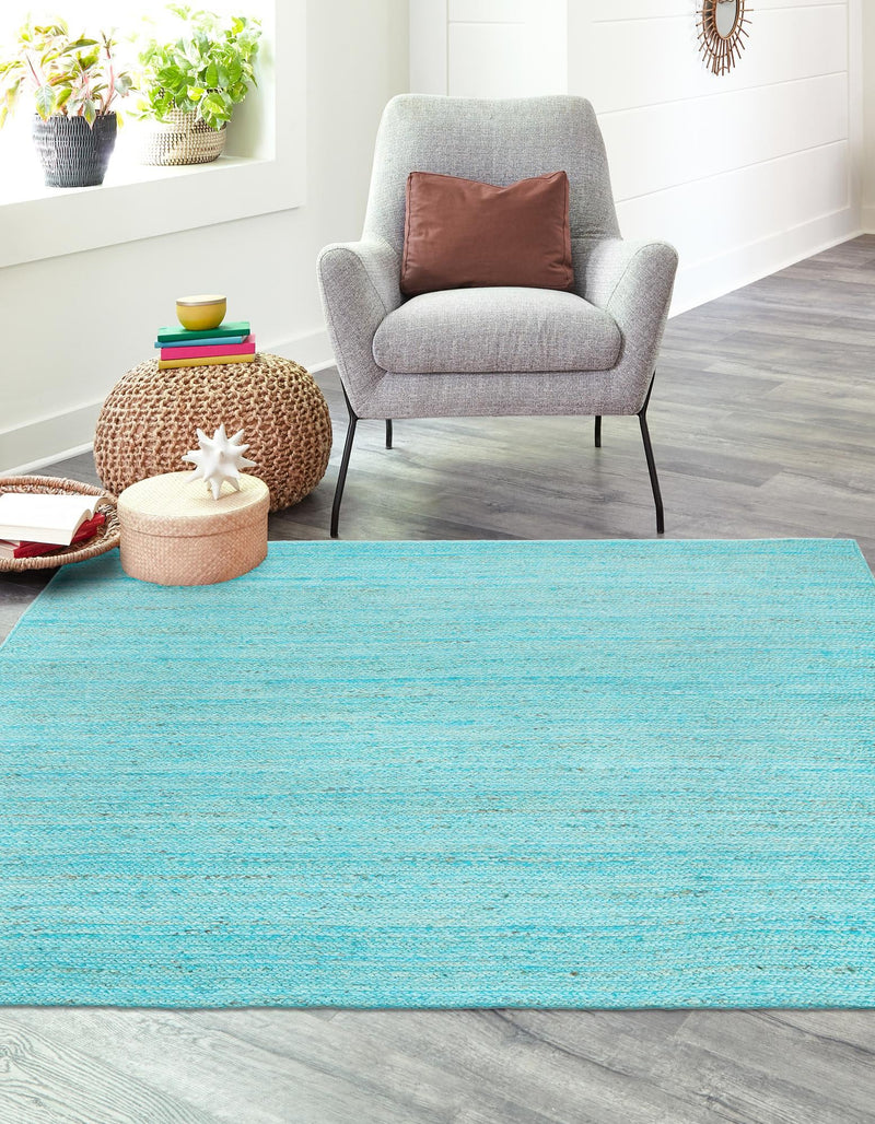Woven Seaside Jute Collection Area Rug - Savannah (Turquoise) Square Turquoise lifestyle 33