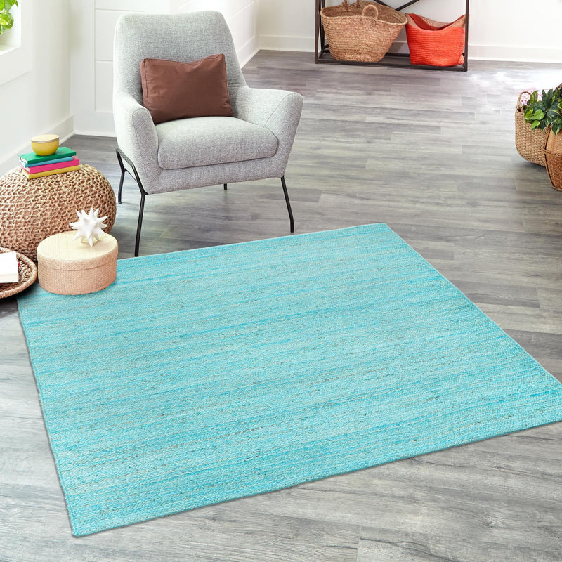 Woven Seaside Jute Collection Area Rug - Savannah (Turquoise) Square Turquoise lifestyle 95