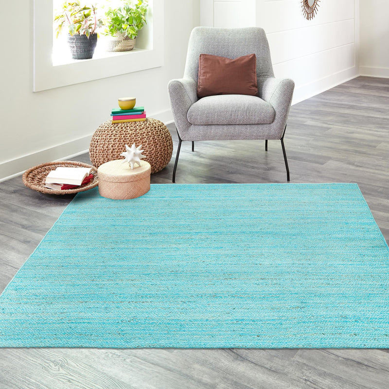 Woven Seaside Jute Collection Area Rug - Savannah (Turquoise) Square Turquoise lifestyle 98