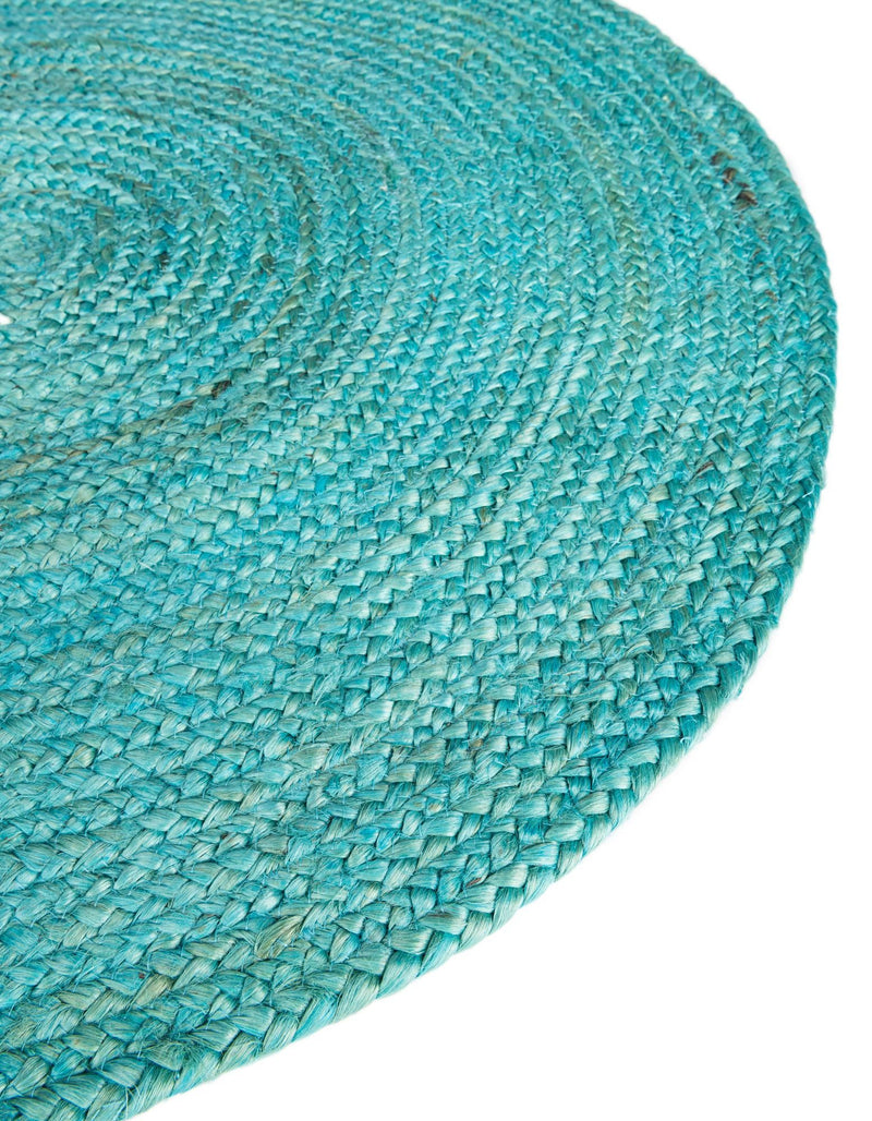 Woven Seaside Jute Collection Area Rug - Savannah (Turquoise) Round Turquoise lifestyle 56