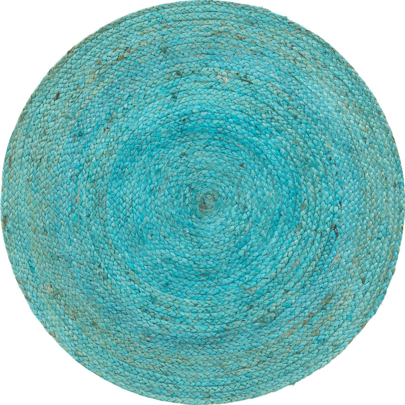Woven Seaside Jute Collection Area Rug - Savannah (Turquoise) Round Turquoise lifestyle 26