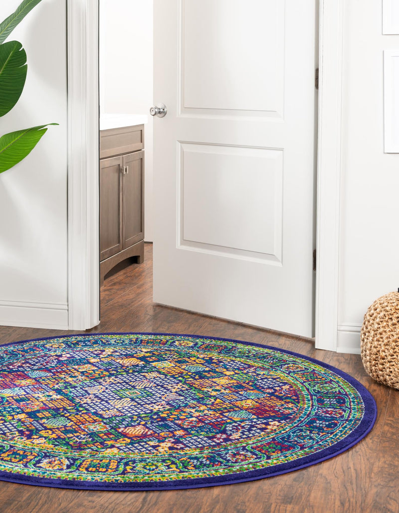 Caribbean Cove Collection Area Rug - Mustique Round Navy Blue lifestyle 44