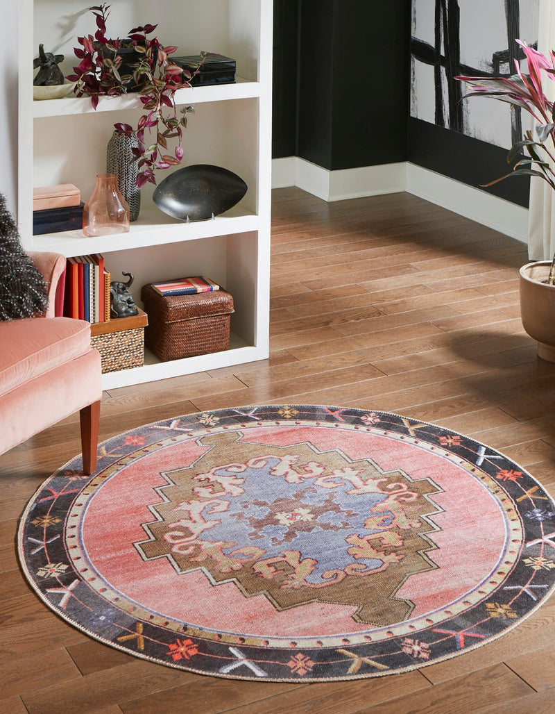 Heritage Elegance Collection Area Rug - Winterthur (Pink) Round Pink lifestyle 15
