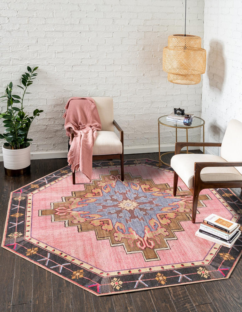 Heritage Elegance Collection Area Rug - Winterthur (Pink) Octagon Pink lifestyle 17