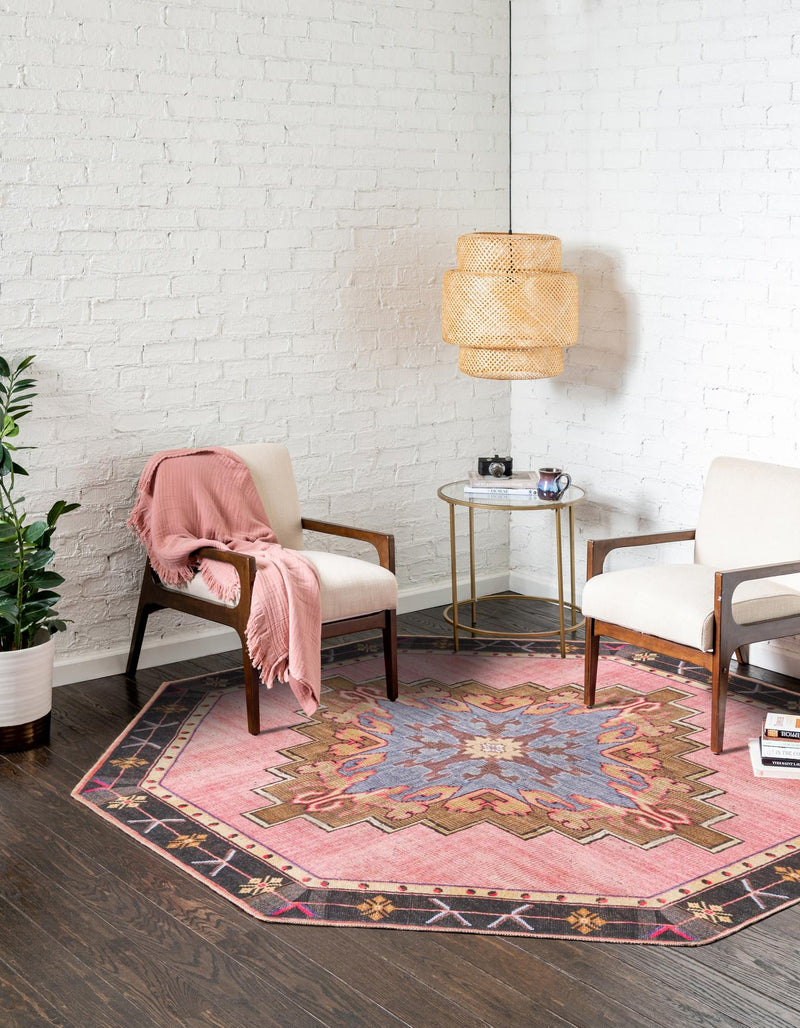 Heritage Elegance Collection Area Rug - Winterthur (Pink) Octagon Pink lifestyle 22