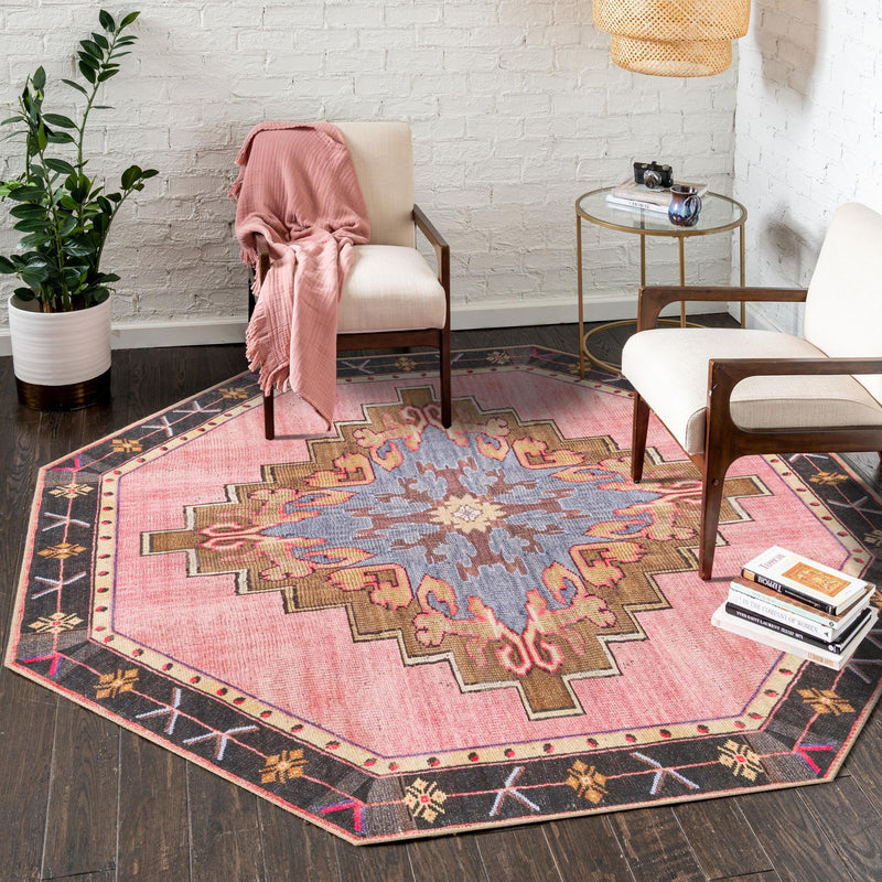 Heritage Elegance Collection Area Rug - Winterthur (Pink) Octagon Pink lifestyle 49