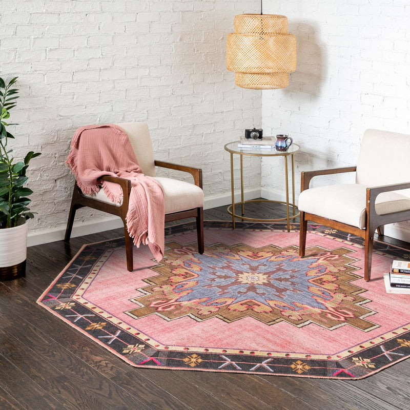 Heritage Elegance Collection Area Rug - Winterthur (Pink) Octagon Pink lifestyle 50