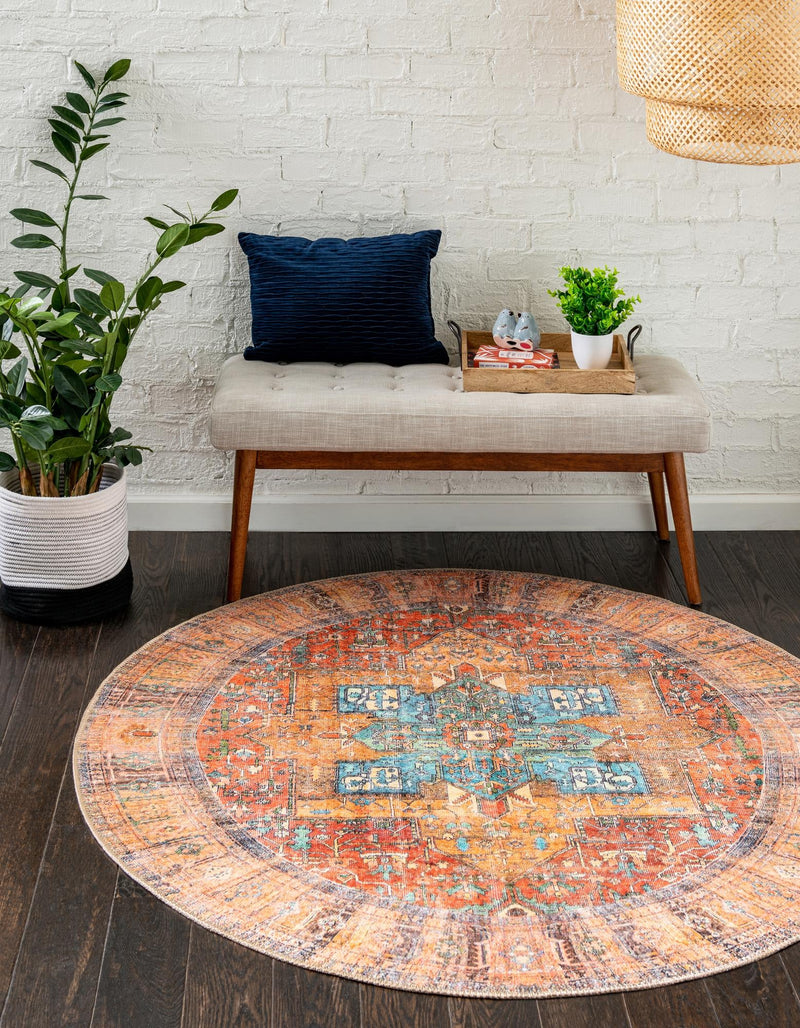 Heritage Elegance Collection Area Rug - Windsor (Rust Red) Round Rust Red lifestyle 22