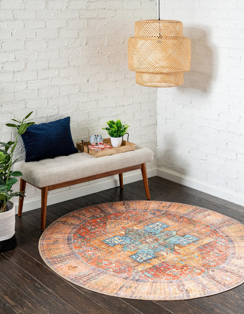 Heritage Elegance Collection Area Rug - Windsor (Rust Red) Round Rust Red lifestyle 27
