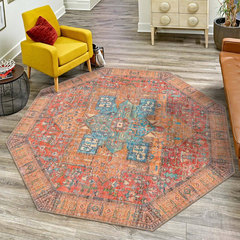 Heritage Elegance Collection Area Rug - Windsor (Rust Red) Octagon Rust Red lifestyle 81