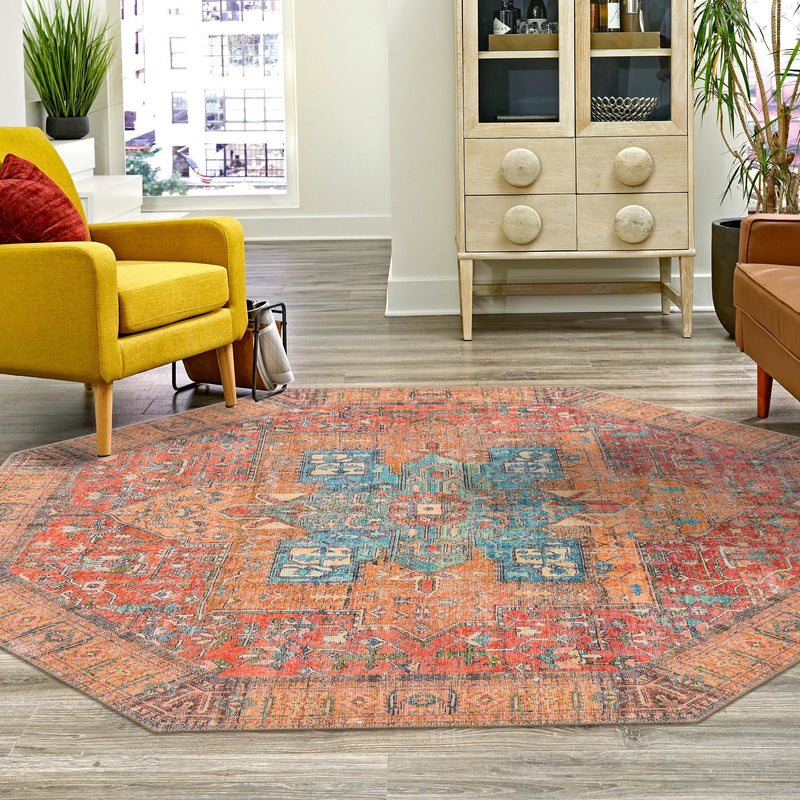 Heritage Elegance Collection Area Rug - Windsor (Rust Red) Octagon Rust Red lifestyle 82