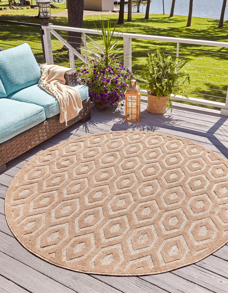 Garden Lattice Charm Collection Area Rug - Arbor (Beige) Round Beige lifestyle 21