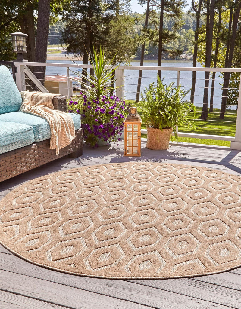 Garden Lattice Charm Collection Area Rug - Arbor (Beige) Round Beige lifestyle 24