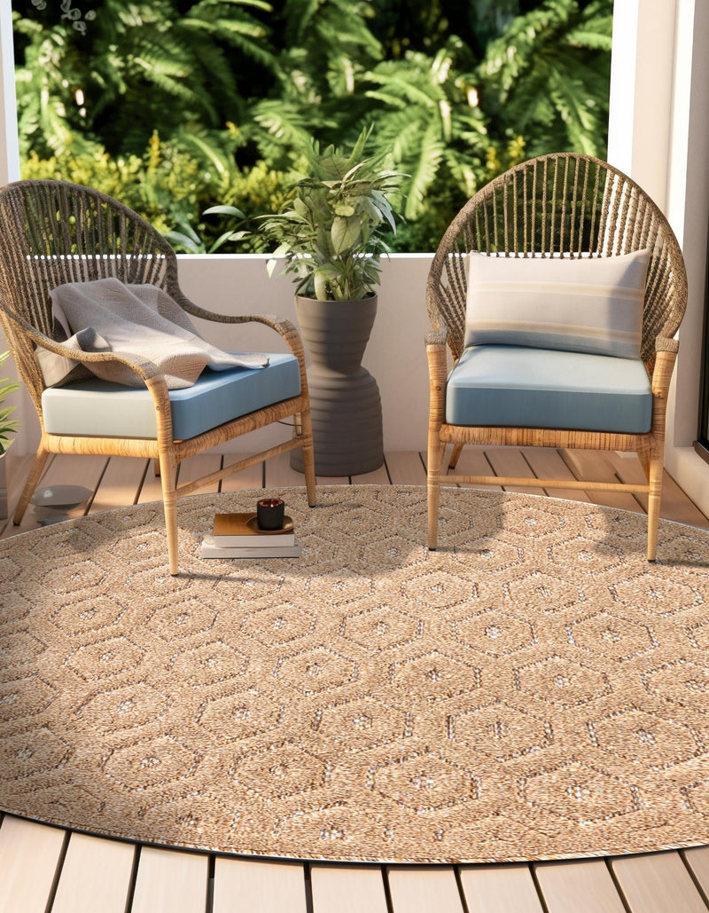 Garden Lattice Charm Collection Area Rug - Arbor (Beige) Round Beige lifestyle 28