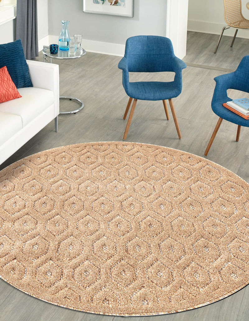 Garden Lattice Charm Collection Area Rug - Arbor (Beige) Round Beige lifestyle 30