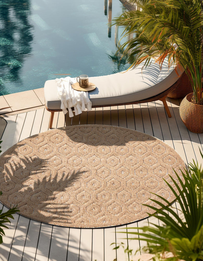 Garden Lattice Charm Collection Area Rug - Arbor (Beige) Round Beige lifestyle 32