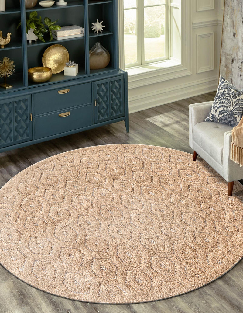 Garden Lattice Charm Collection Area Rug - Arbor (Beige) Round Beige lifestyle 34