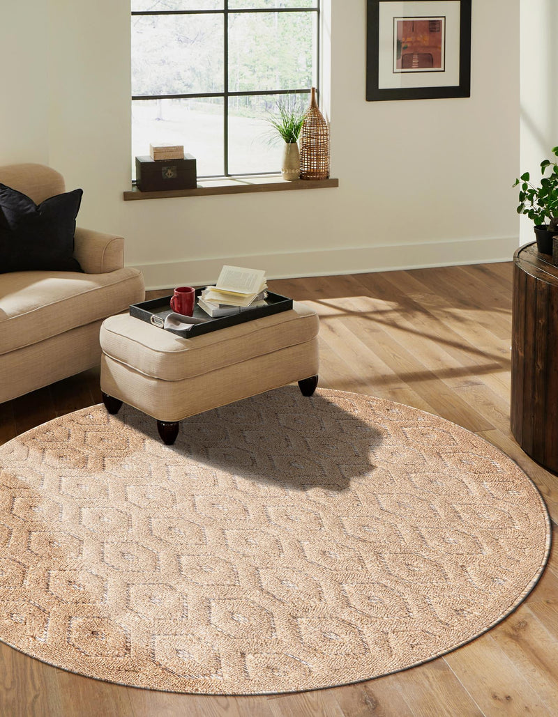 Garden Lattice Charm Collection Area Rug - Arbor (Beige) Round Beige lifestyle 38