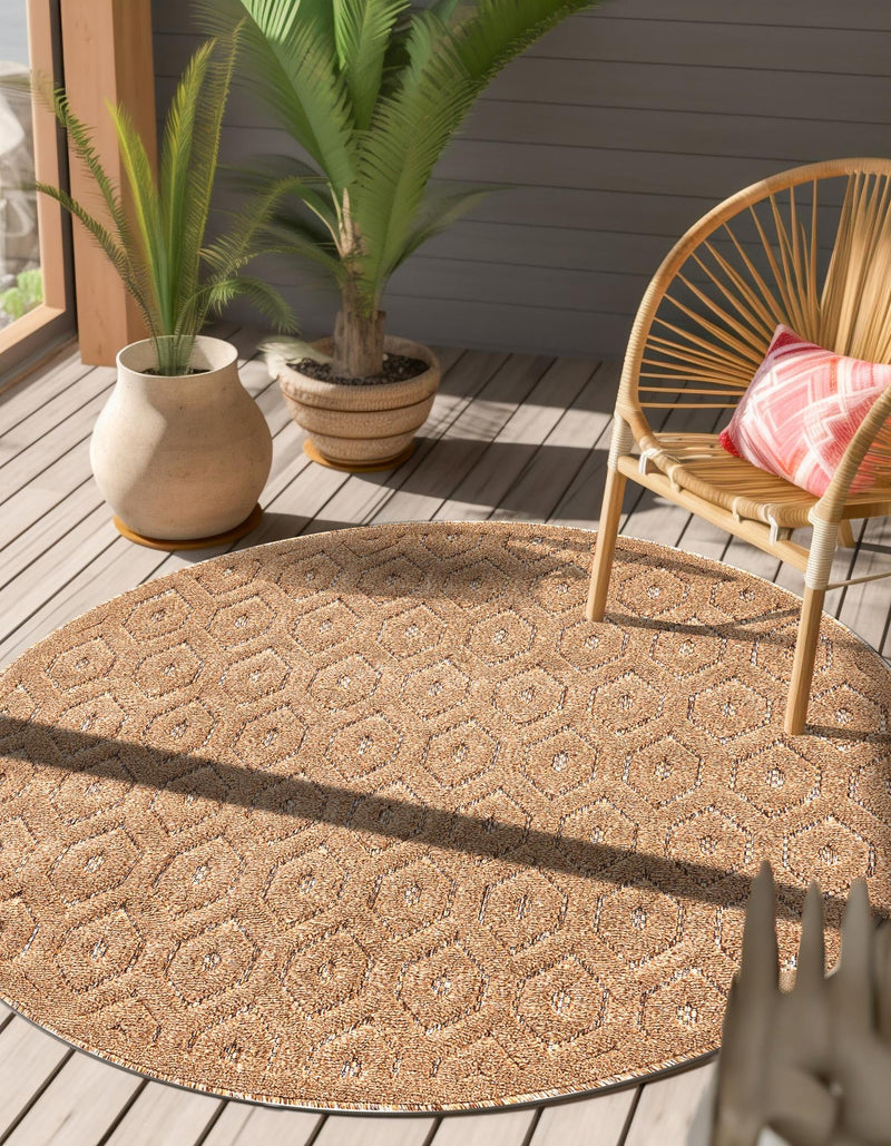 Garden Lattice Charm Collection Area Rug - Arbor (Beige) Round Beige lifestyle 40
