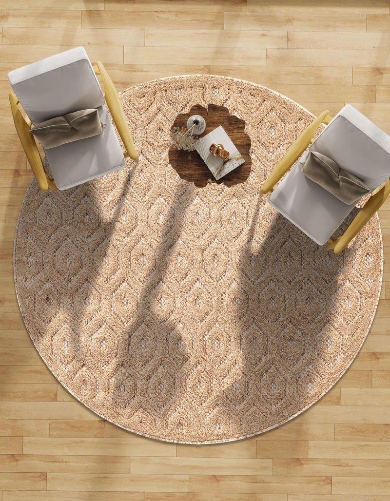 Garden Lattice Charm Collection Area Rug - Arbor (Beige) Round Beige lifestyle 42