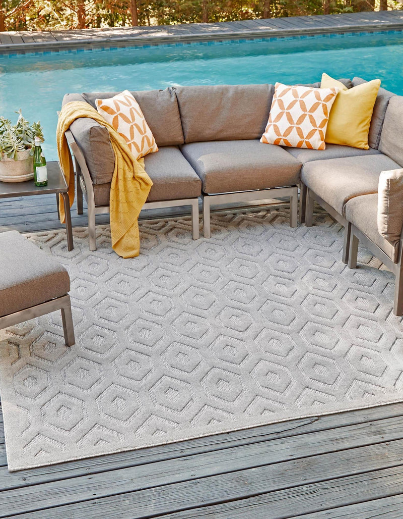 Garden Lattice Charm Collection Area Rug - Arbor (Grey) Square Grey lifestyle 20
