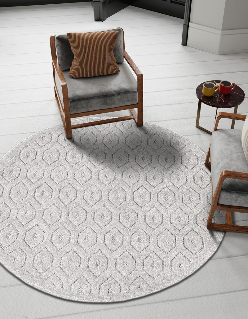 Garden Lattice Charm Collection Area Rug - Arbor (Grey) Round Grey lifestyle 33