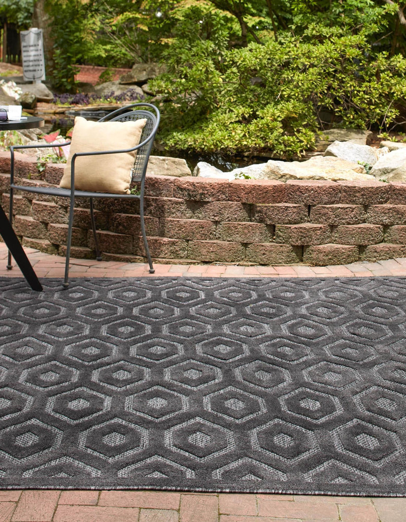 Garden Lattice Charm Collection Area Rug - Arbor (Charcoal) Square Charcoal lifestyle 23