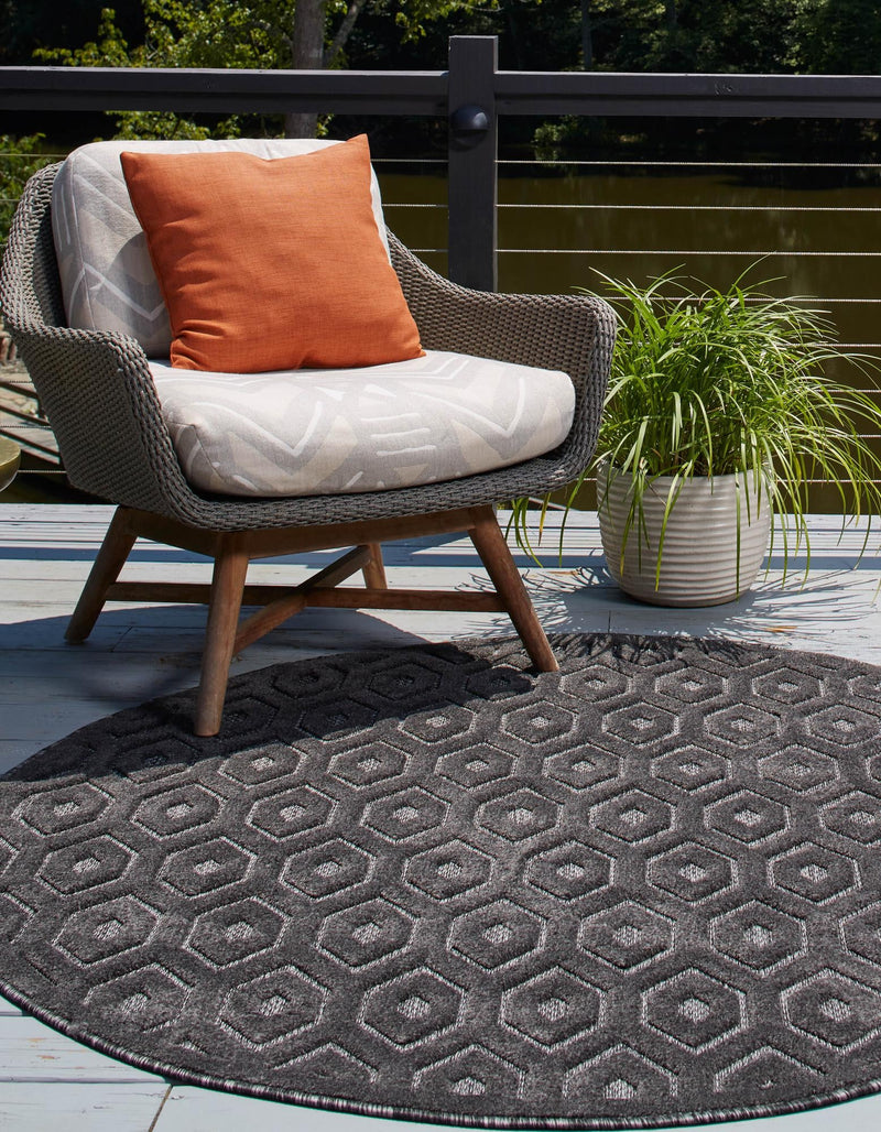 Garden Lattice Charm Collection Area Rug - Arbor (Charcoal) Round Charcoal lifestyle 24