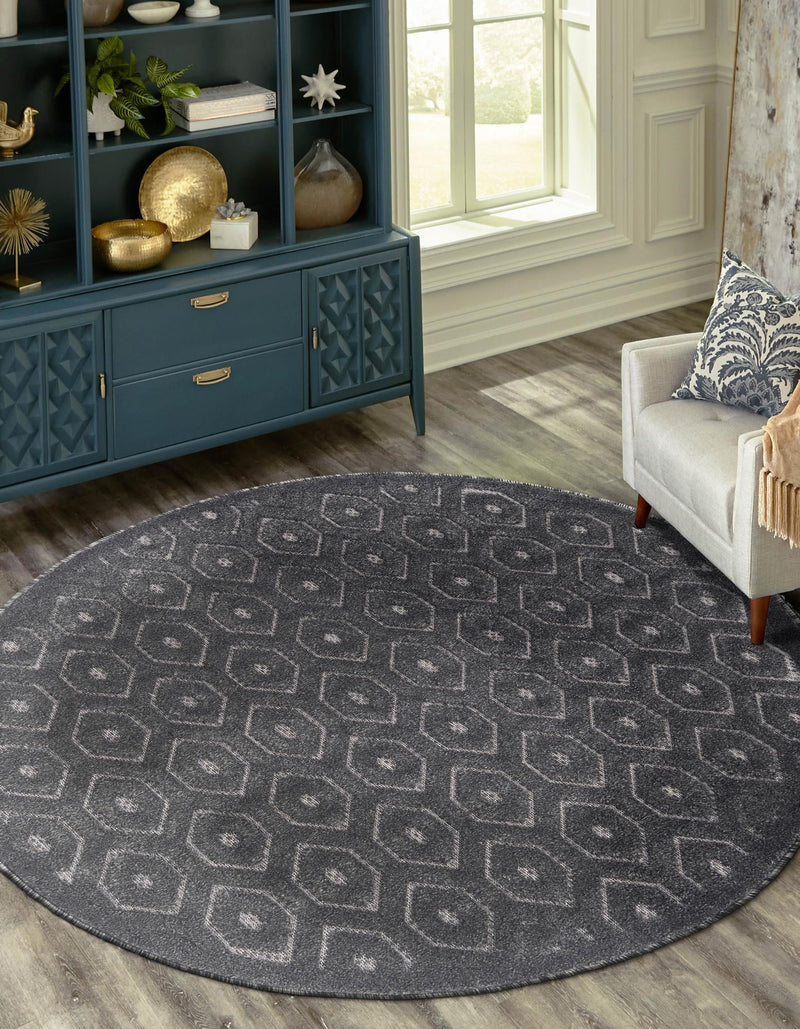Garden Lattice Charm Collection Area Rug - Arbor (Charcoal) Round Charcoal lifestyle 30
