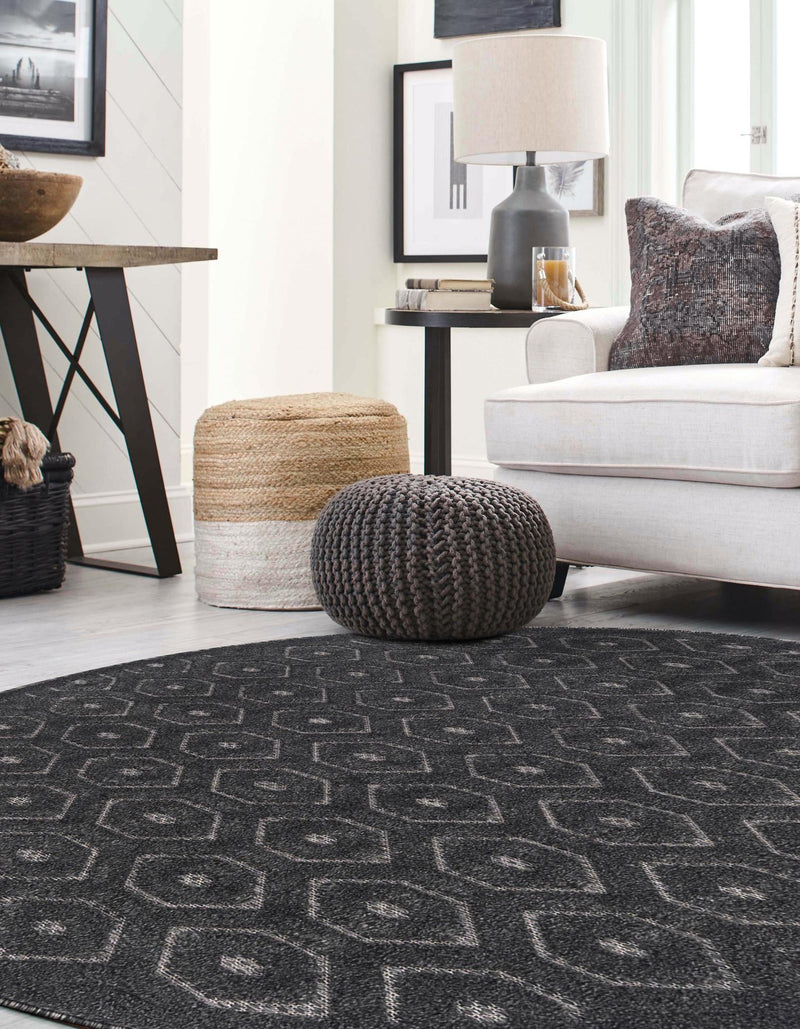 Garden Lattice Charm Collection Area Rug - Arbor (Charcoal) Round Charcoal lifestyle 34