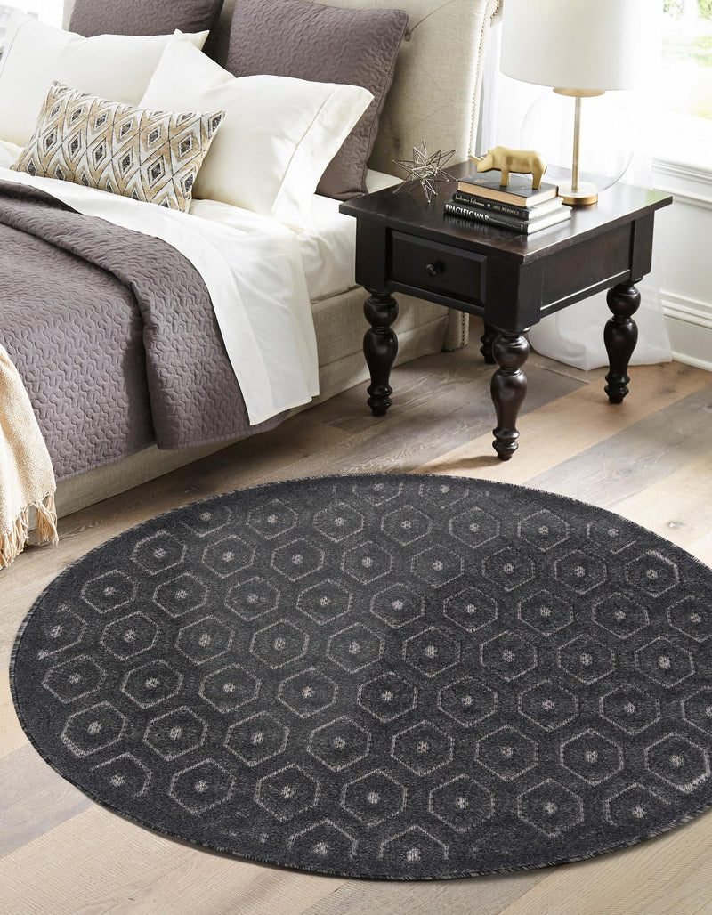 Garden Lattice Charm Collection Area Rug - Arbor (Charcoal) Round Charcoal lifestyle 38