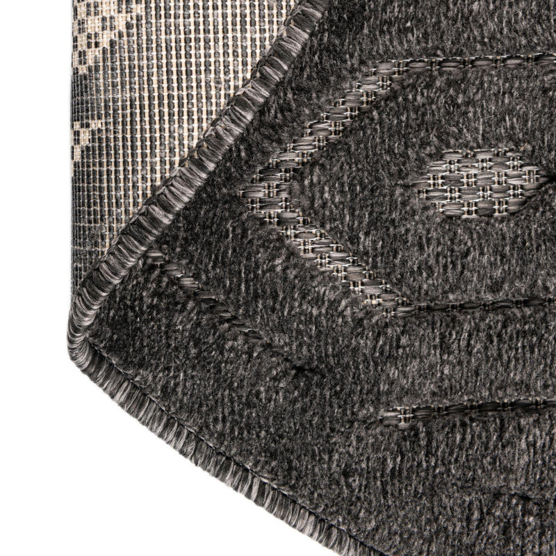 Garden Lattice Charm Collection Area Rug - Arbor (Charcoal) Round Charcoal lifestyle 47