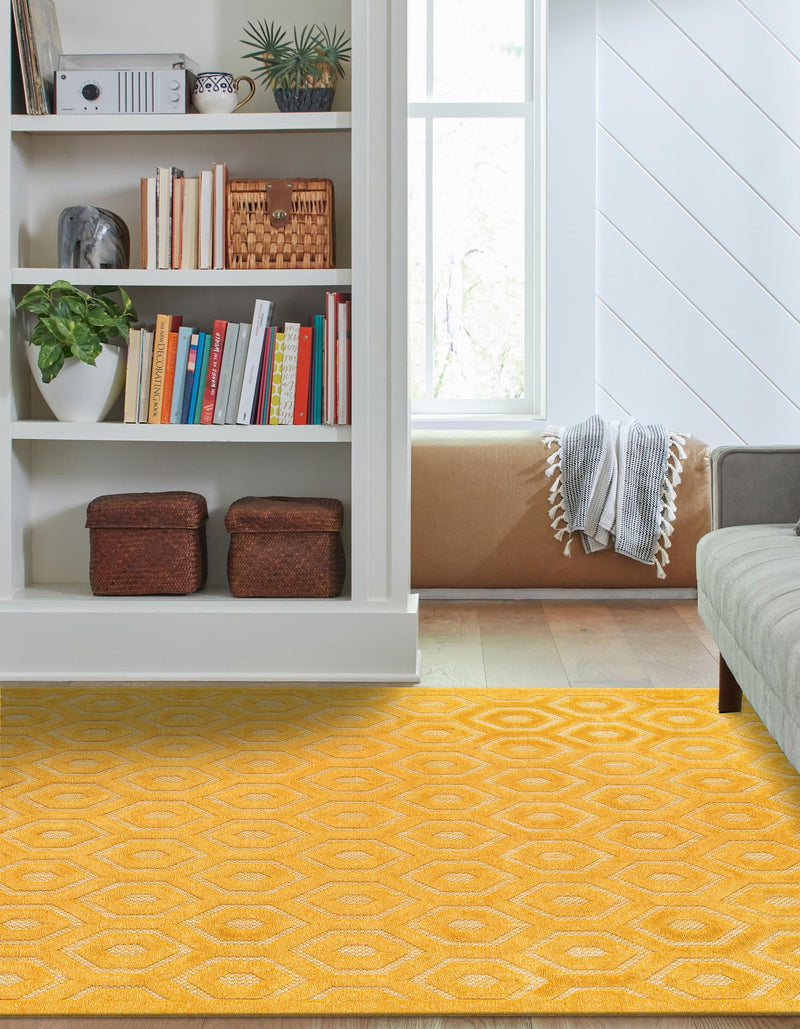 Garden Lattice Charm Collection Area Rug - Arbor (Yellow) Rectangle Yellow lifestyle 11